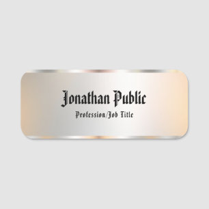 Old Style Calligraphed Script Text Silver Look Name Tag