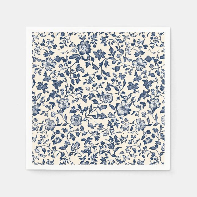 Old-Style Delftware Blue and creame Floral Napkin (Front)