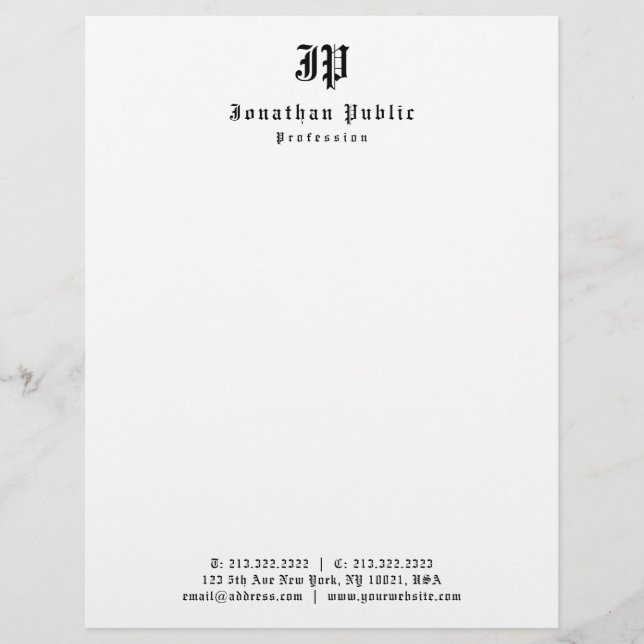 Old Style English Text Monogram Simple Template Letterhead (Front)