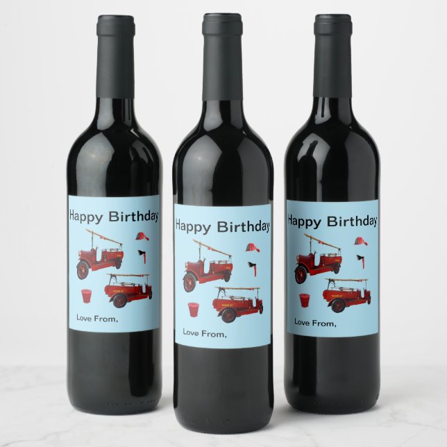 Old Style Fire Fighting Trucks And Ax, Wine Label (Bottles)