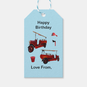 Old Style Fire Fighting Trucks And Axe, Gift Tags