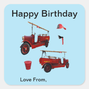 Old Style Fire Fighting Trucks And Axe, Square Sticker