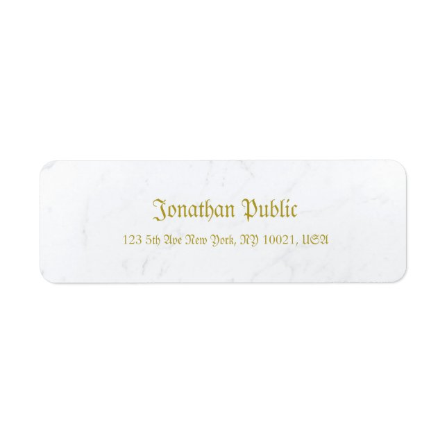 Old Style Text Stylish Marble Gold Return Address (Front)