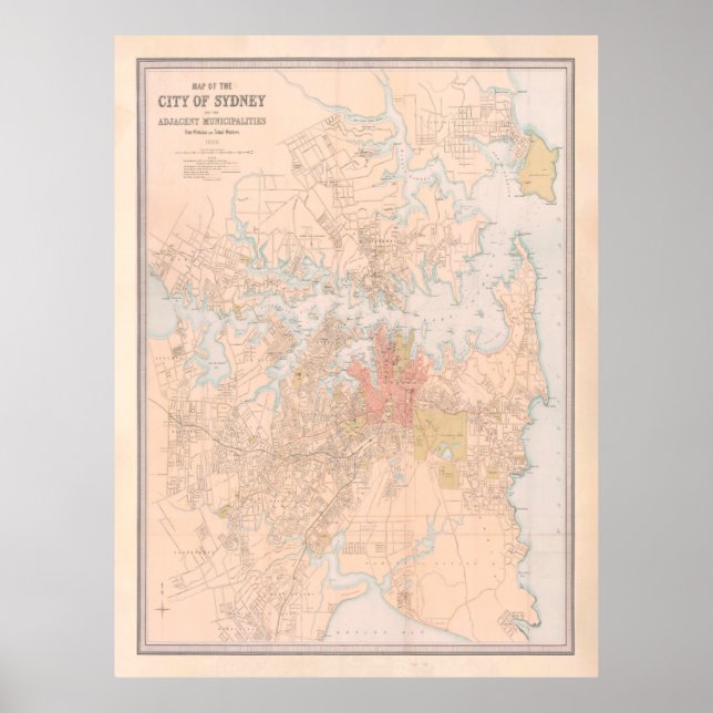Old Sydney Australia Map (1890)  Poster (Front)