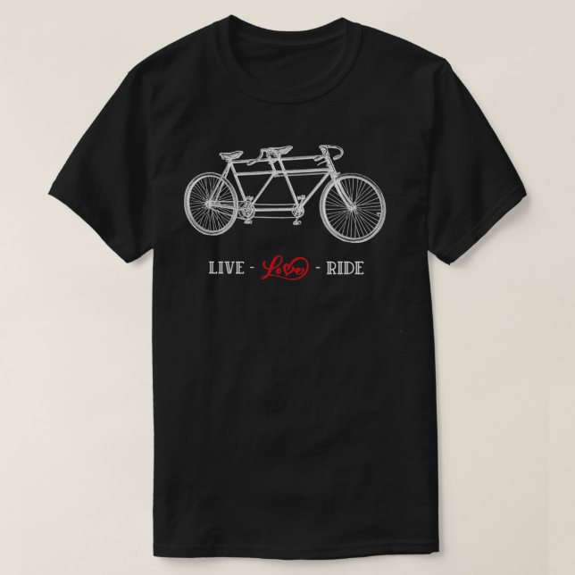 Old Tandem Bicycle  Live, love, ride white red gra T-Shirt (Design Front)
