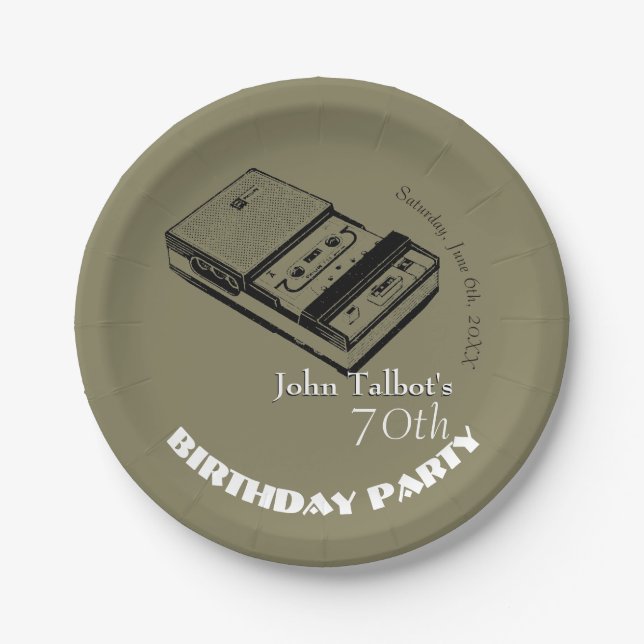 Old Tape Recorder 70th birthday Party Paper Plate (Front)