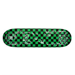 Old Tattoo Checkboard - Green & Black Skateboard