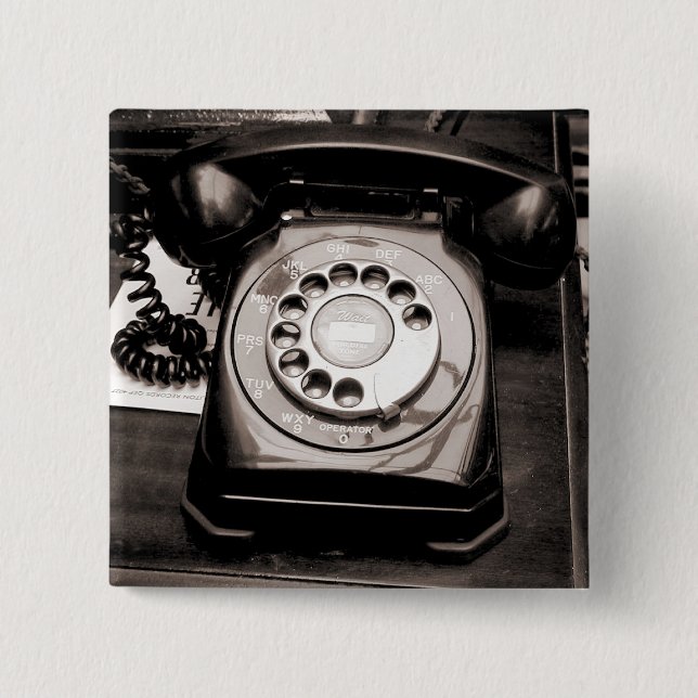 Old Telephone 2 Inch Square Button (Front)
