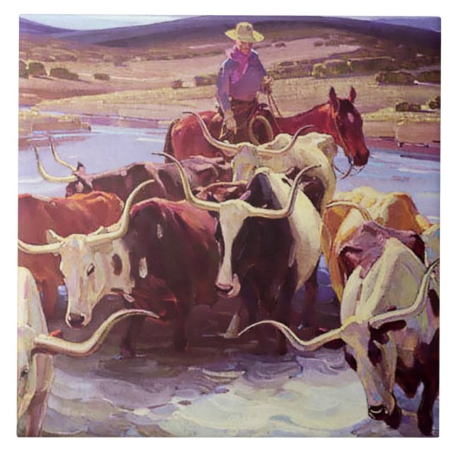 “Old Texas” by W Herbert Dunton Tile (Front)