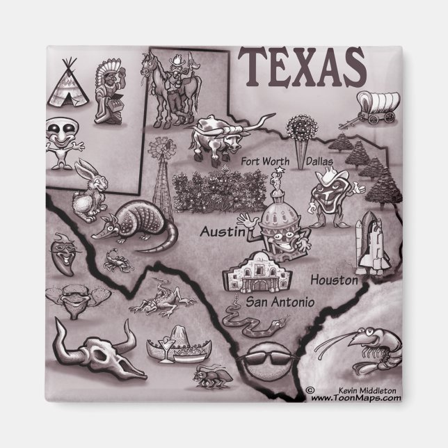 Old Texas Cartoon Map Magnet (Front)