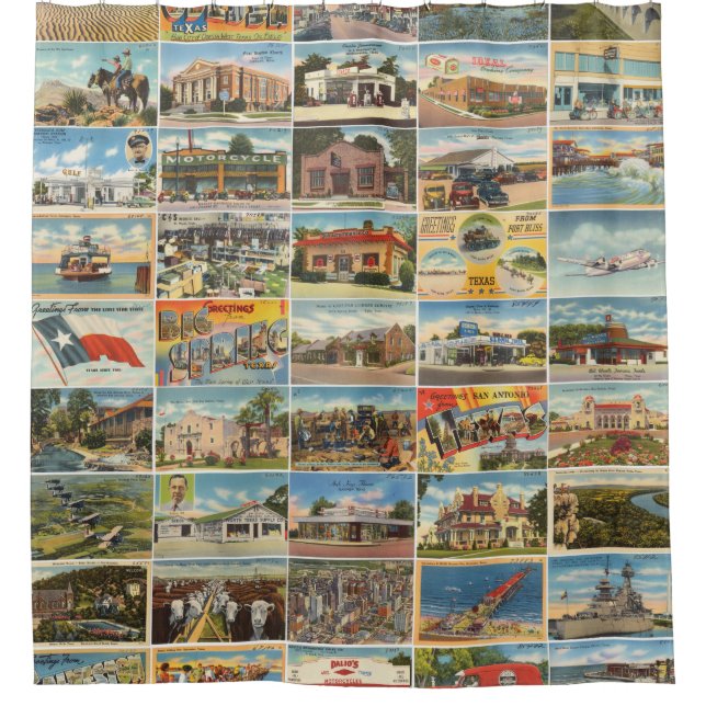 Old Texas Postcards Shower Curtain (Front)