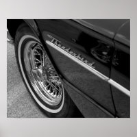 Old Thunderbird Car Black and White Poster