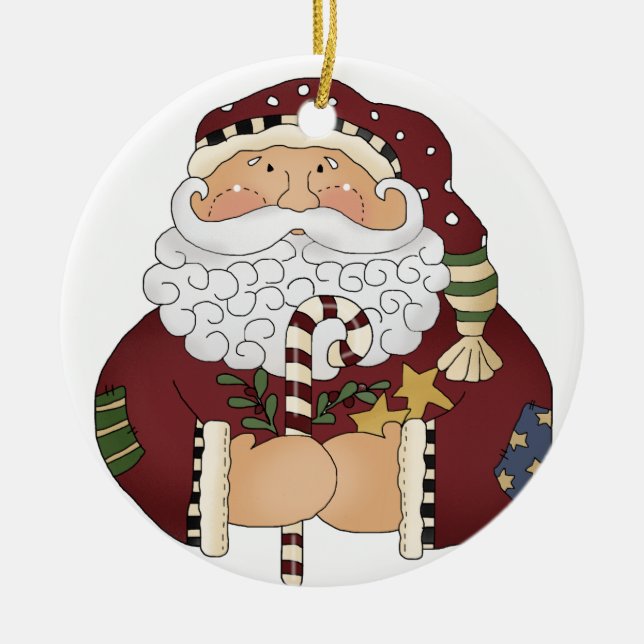 Old Time Classic Santa Clause Christmas Ceramic Ornament (Front)