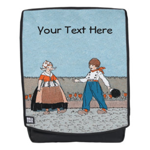 Old Time Dutch Children Wooden Shoes Red Tulips Backpack