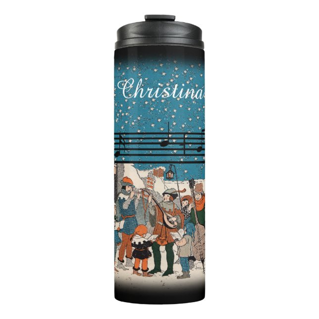 Old Time Group Street Preformers Snow Music Notes Thermal Tumbler (Front)