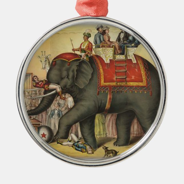 old time performing elephant metal ornament (Front)
