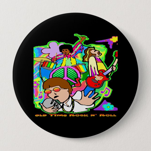 Old Time Rock N' Roll 4 Inch Round Button (Front)