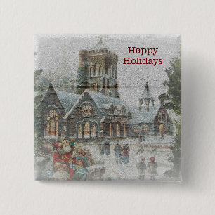 Old time Santa with children in front of a church  2 Inch Square Button