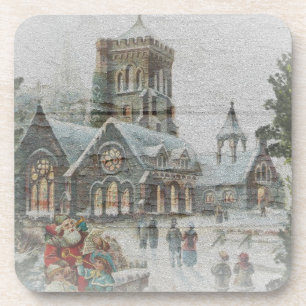 Old time Santa with children in front of a church  Coaster