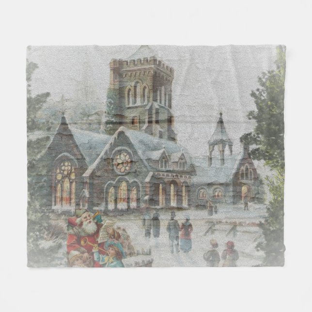 Old time Santa with children in front of a church  Fleece Blanket (Front (Horizontal))