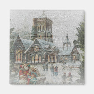 Old time Santa with children in front of a church  Magnet