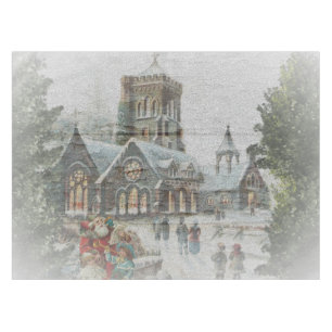 Old time Santa with children in front of a church  Tablecloth