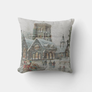 Old time Santa with children in front of a church Throw Pillow