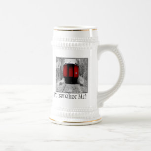 Old Time Steam Train Red and Black Beer Stein