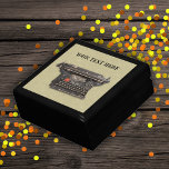 Old Time Vintage Black Typewriter on Patterned Tan Gift Box<br><div class="desc">This wood gift box for trinkets,  jewellery,  or gift giving has an old time vintage manual black typewriter on a patterned tan background.  Customise your text with the template.</div>
