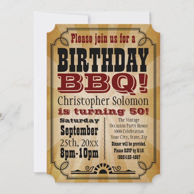 Old-Time Vintage Country Birthday BBQ Party Invitation (Front)