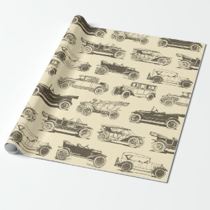 Old-timer Beige Brown Vintage Car Pattern Wrapping Paper