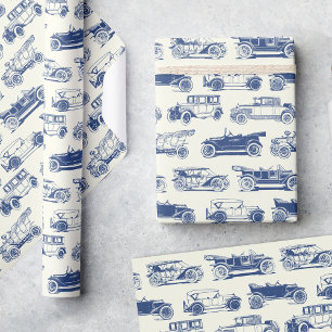 Old-timer Blue Vintage Car Pattern Wrapping Paper