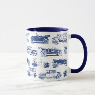 Old-timer Blue White Vintage Car Pattern Mug