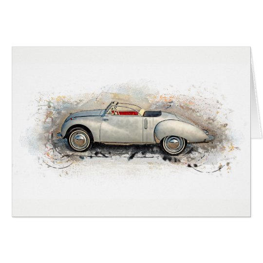 Old timer, car, convertible - water color, design card