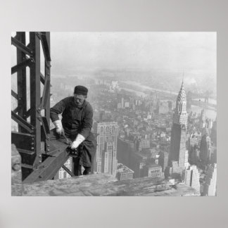 Old Timer Steel Worker on Empire State Building Poster