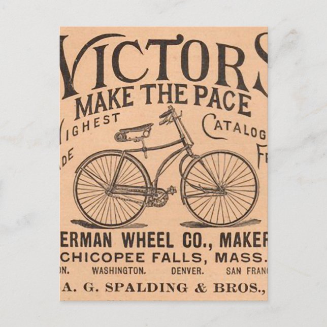 Old' Timey Pennyfarthing Victorian Bicycle Postcard (Front)