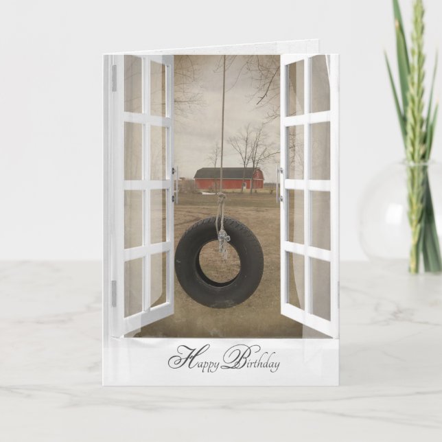 old tire swing with barn birthday card (Front)