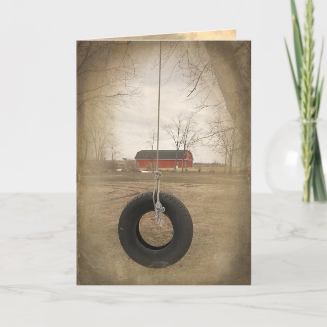 old tire swing with barn Retriement Card (Front)