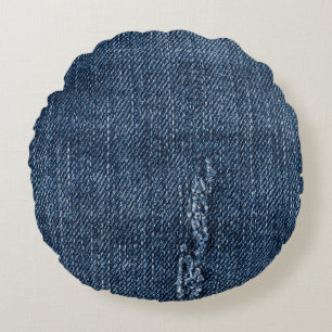 Old torn denim: jeans texture. round pillow