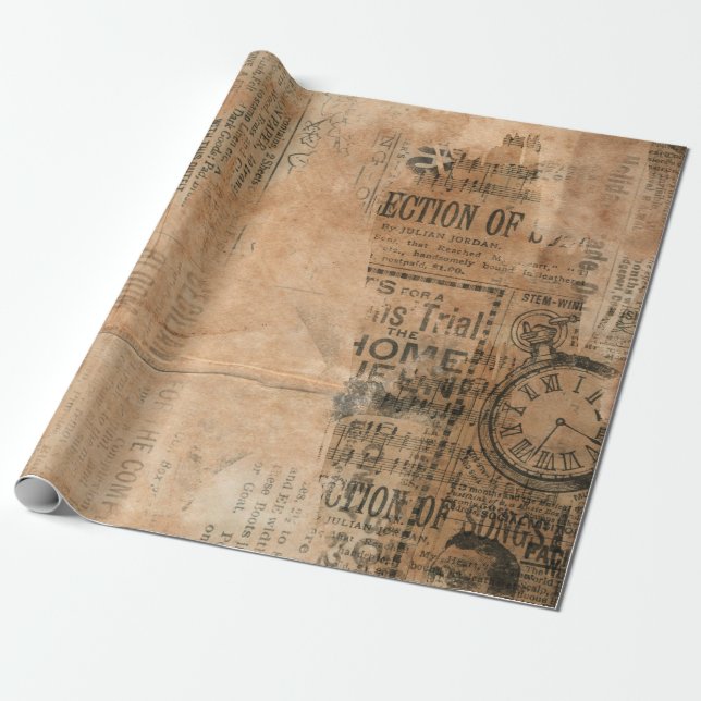 Old Torn Vintage Newspaper Wrapping Paper (Unrolled)