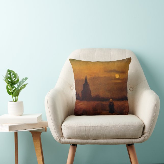 Old Tower In The Fields by Vincent van Gogh Throw Pillow (Chair)