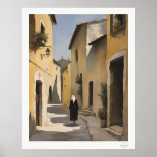 Old Town Alley Figure Canvas, Village Stone Street Poster