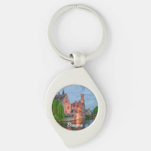 Old town and Belfry tower at night in Bruges Keychain