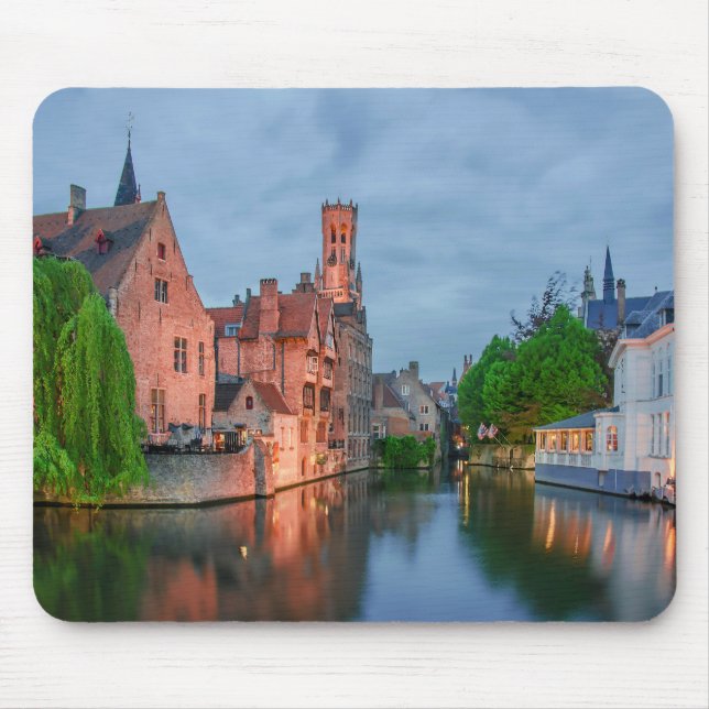 Old town and Belfry tower at night in Bruges Mouse Pad (Front)
