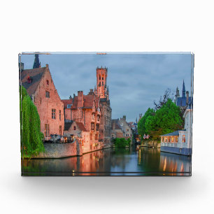 Old town and Belfry tower at night in Bruges Photo Block