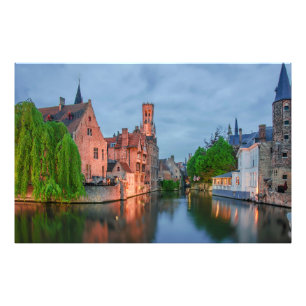 Old town and Belfry tower at night in Bruges Photo Print