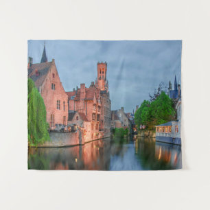 Old town and Belfry tower at night in Bruges Tapestry