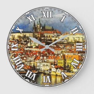 Old town Prague (Praha) from Bridge Tower Large Clock