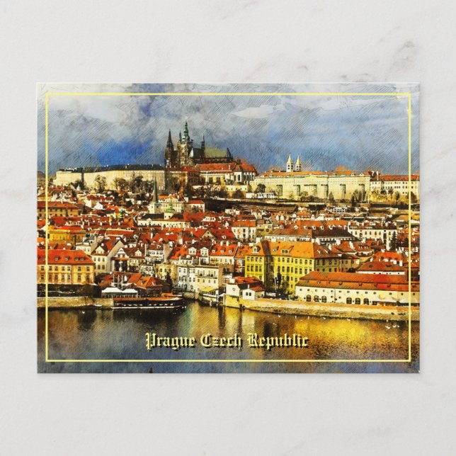 Old town Prague (Praha) from Bridge Tower Postcard (Front)