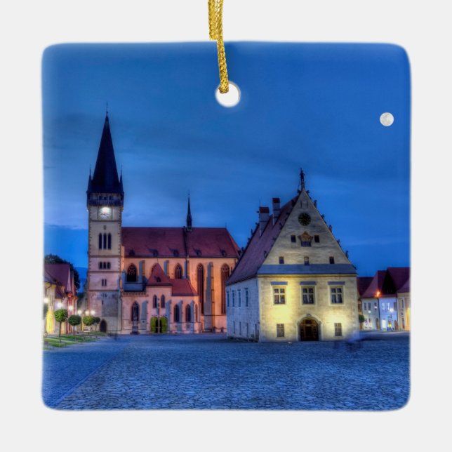 Old town square in Bardejov, Slovakia,HDR Ceramic Ornament (Front)